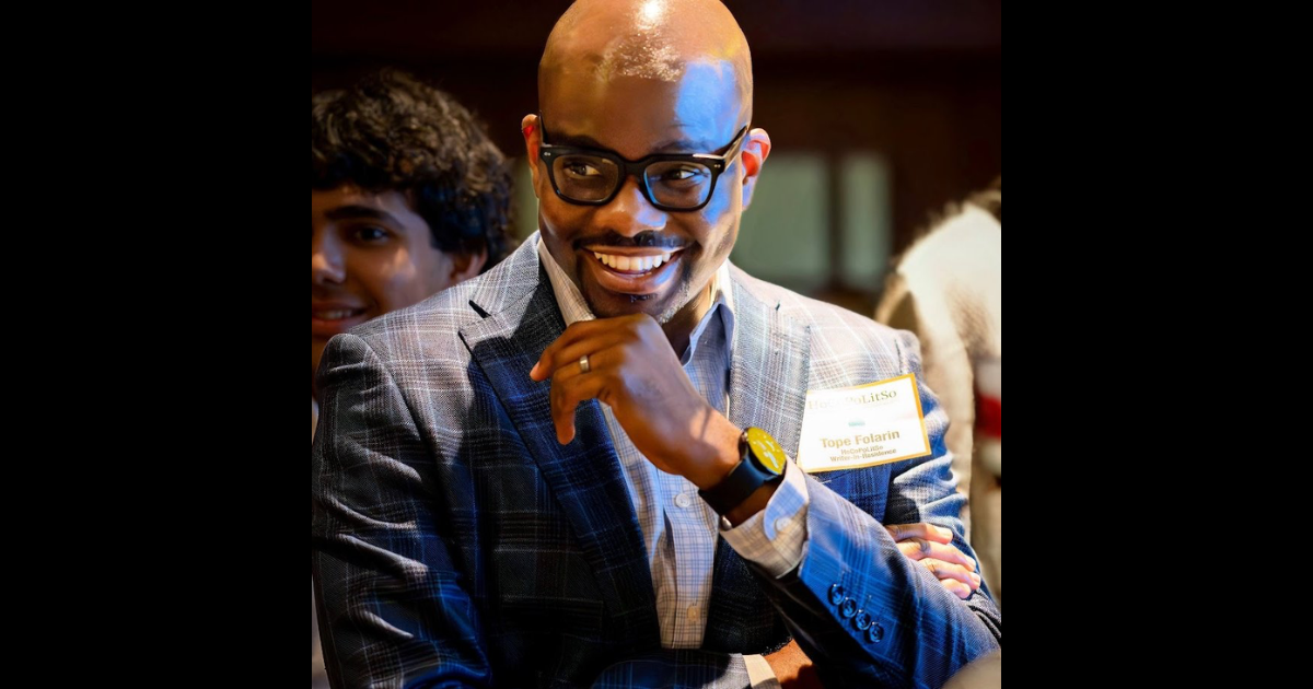 Nigerian-American novelist and Caine Prize Winner Tope Folarin Says His Fiction Earns $20,000 a Year