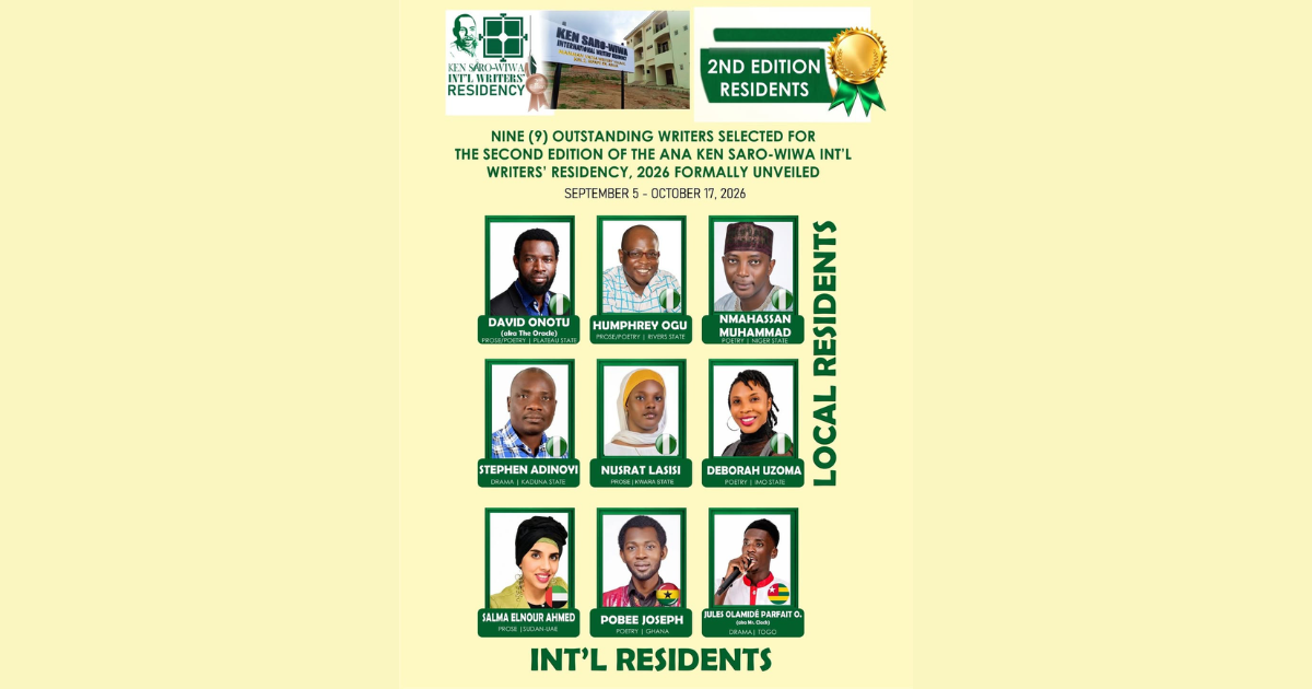 Nine Writers Selected for Second Cohort of ANA Ken Saro-Wiwa International Writers’ Residency